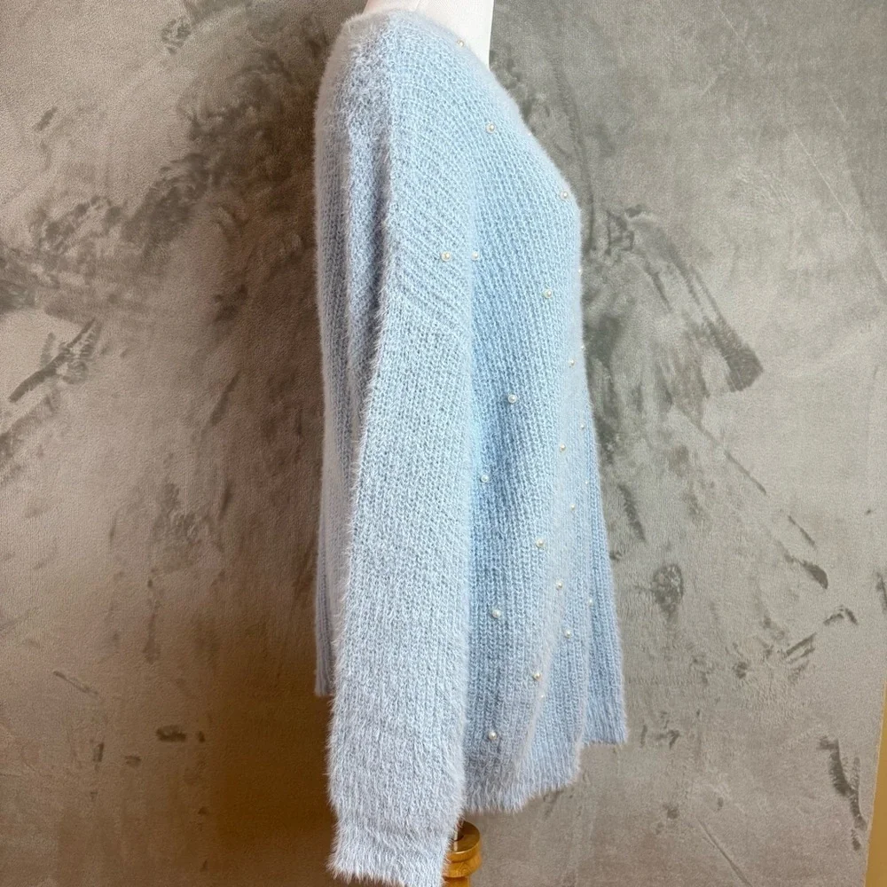 Cinderella Blue Pearl-Embellished Cozy Winter Wmn’s Sweater Sz 1X